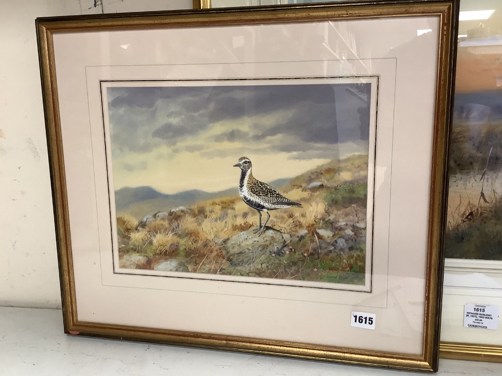 Richard Robjent (b. 1937), watercolour and gouache on paper, Fenland landscape with pheasant and barn owl, signed, 36 x 48cm